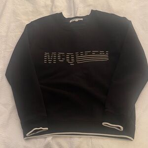Black Crewneck Sweater with Subtle Logo Stripe